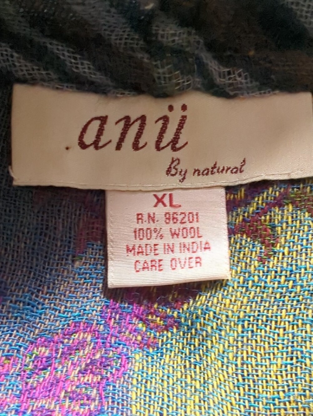 Anu by Natural 100% Wool Paisley Patchwork Beaded Boho Draped Vest Green Blue XL - Picture 3 of 16